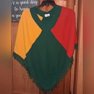 Sweetree Original Colorful Knit Poncho with Fringe In A OSFM.